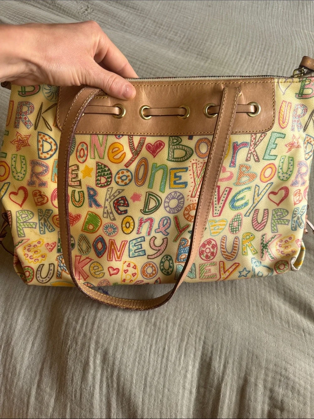 Y2K dooney and bourke Multicolor Canvas Tote with Tassel Drawstring